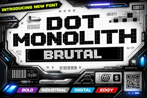 Dot Monolith Brutal: The Bold Display Font for Modern Crafts